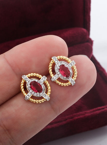 KissIcon 925 Silver Oval Red Zircon Earrings - Lightweight
