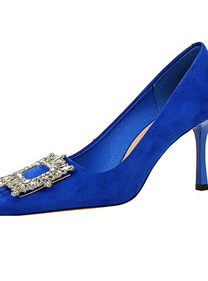 Fashion Women High Heels Metal Rhinestone Buckle Square
