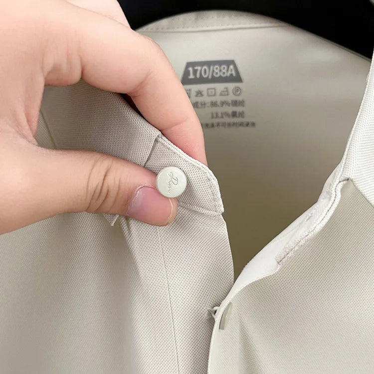 Men's Seamless Polo Shirt - Breathable Nylon-Spandex Blend, Reinforced Collar & Matching Buttons (12 Colors, M-4XL)