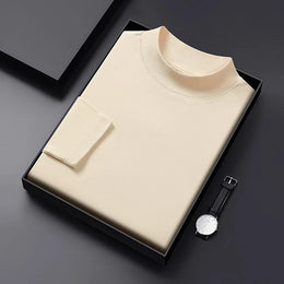 2026 New Men's Casual Solid Color High Collar Velvet Long Sleeve T-shirt Spring and Autumn Versatile Comfortable Top