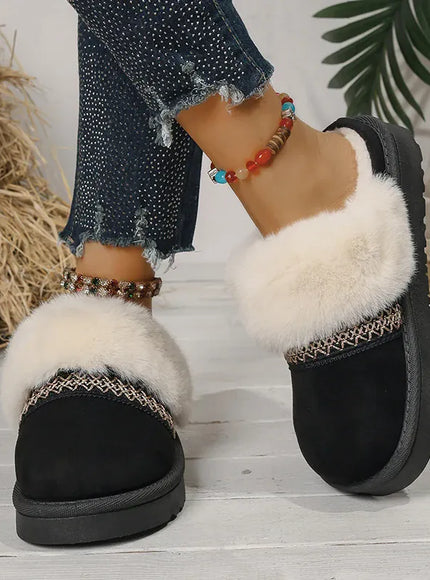 KissICON Faux Suede Winter Warm Cotton Slippers Women Fluffy