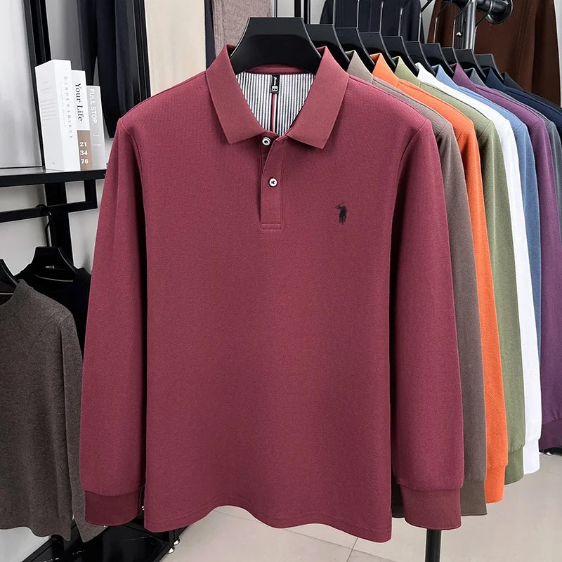100% cotton spring and autumn new men's long sleeved casual comfortable fashion brand polo shirt exquisite pony embroidery top