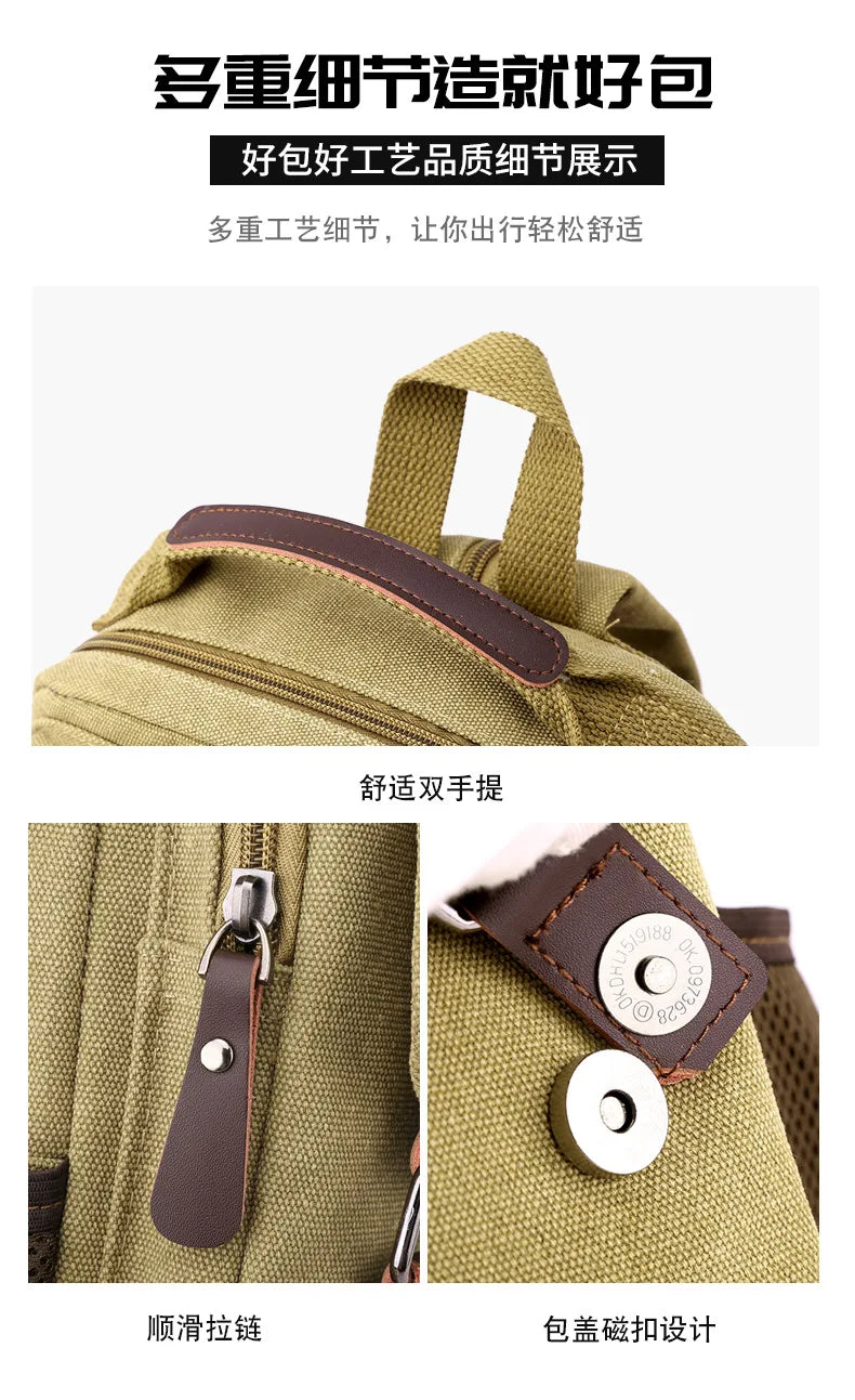 Small Mens Backpack Canvas Casual Backpacks for Men 2025 Mini Male School Bag Rucksack Man Multi-function Crossbody Bag Travel