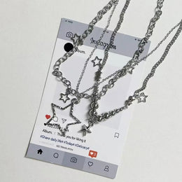 Women's Trendy Y2K Vintage Goth Star Pendant Necklace Multi Layered Simple Metal Chain Charm Statement Jewelry Gift