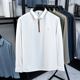 Men's Cotton Long Sleeved T-shirt with Collar Polo Shirt High-end Embroidered Top Autumn Loose Base Shirt