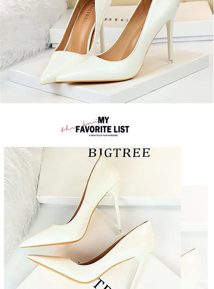 Fashion Simple Patent Leather Thin High Heel Women