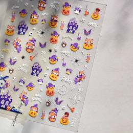Cute Halloween 5D Nail Art Sticker Ghosts Spooky Spider Webs Evil Pumpkin Faces Festive Balloons Floral Stars Fun Scary Decals