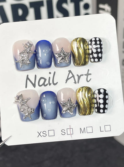 KissICON XS 14 KissIcon Press On Nails 10pcs Blue Cat Eye