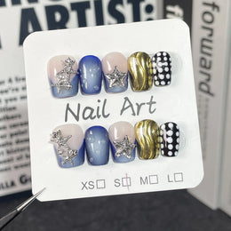 KissICON XS 14 KissIcon Press On Nails 10pcs Blue Cat Eye