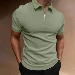 Men's polo shirt solid color short-sleeved zipper lapel T-shirt casual top
