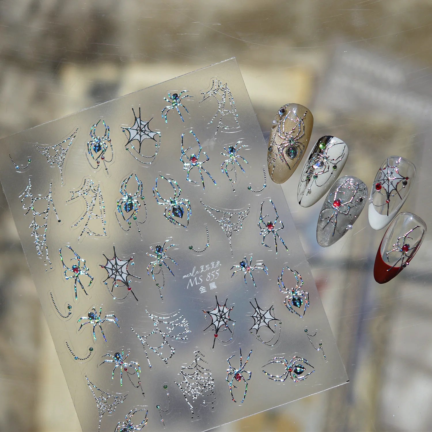 Shiny Silver Spider Web Insect Butterfly Dark Black Rose Flowers Ladybug Cicada Horrible Halloween Y2K Nail Art Stickers Decals