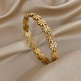 316L Stainless Steel Flower Cuff Bracelet Bangle for Women Fashion Hollow Floral Aesthetic Couple Wrist Stacked Jewelry Gifts