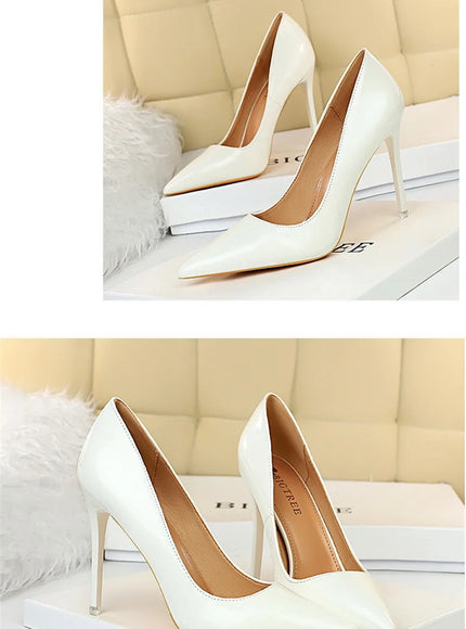 Fashion Simple Patent Leather Thin High Heel Women