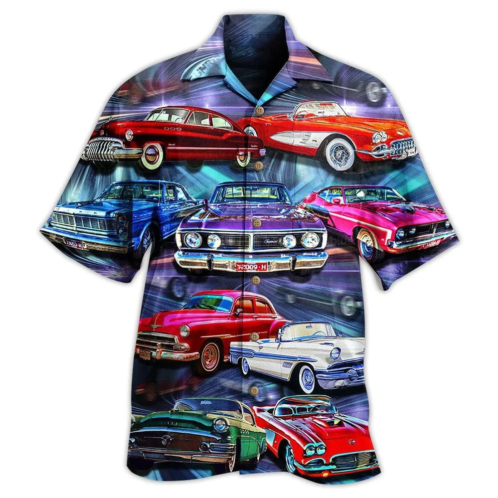 Hawaiian Men Shirt 3D Car Print Short Sleeve Blouse Summer Beach Vacation single Breasted Fashion Lapel Men's Clothing