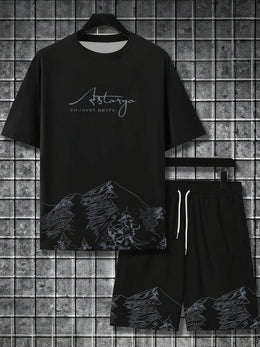 Summer Casual Men's T-Shirt and Shorts Set 2026 Sportswear Set Plus Size Short-Sleeve T-Shirt Drawstring Pocket Shorts Set