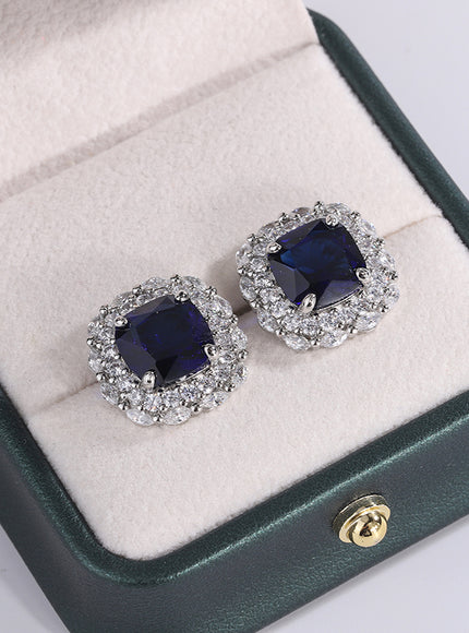 KissIcon 925 Silver Plated Earrings Blue Zircon Shine