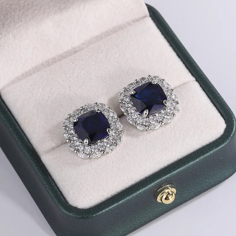 Dropshipman Blue KissIcon Silver Earrings For Women Blue Zircon - Sparkling