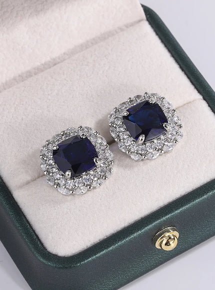 KissIcon 925 Silver Plated Earrings Blue Zircon Shine