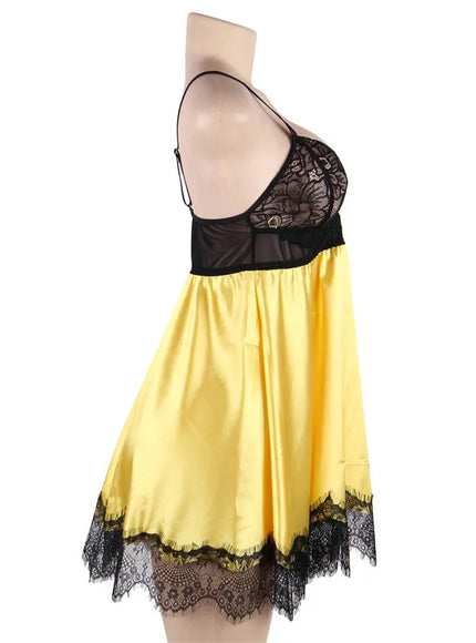 Plus Size Big Size  Colorful Woman Sexy Lingerie Babydoll Chemise with Eye Shiled Paste from M-5XL