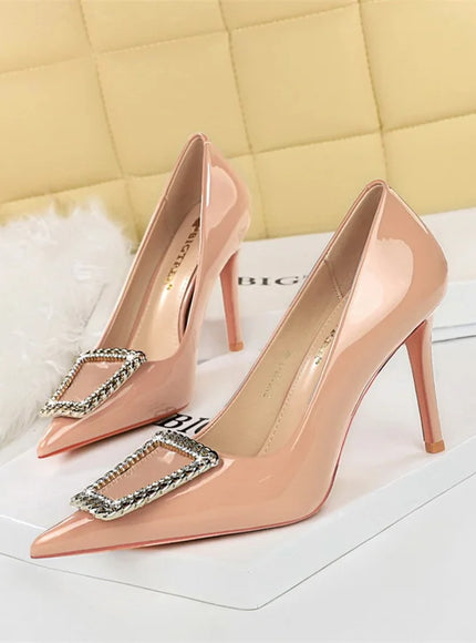 Woman 10cm High Heels Patent Leather Shallow Mouth