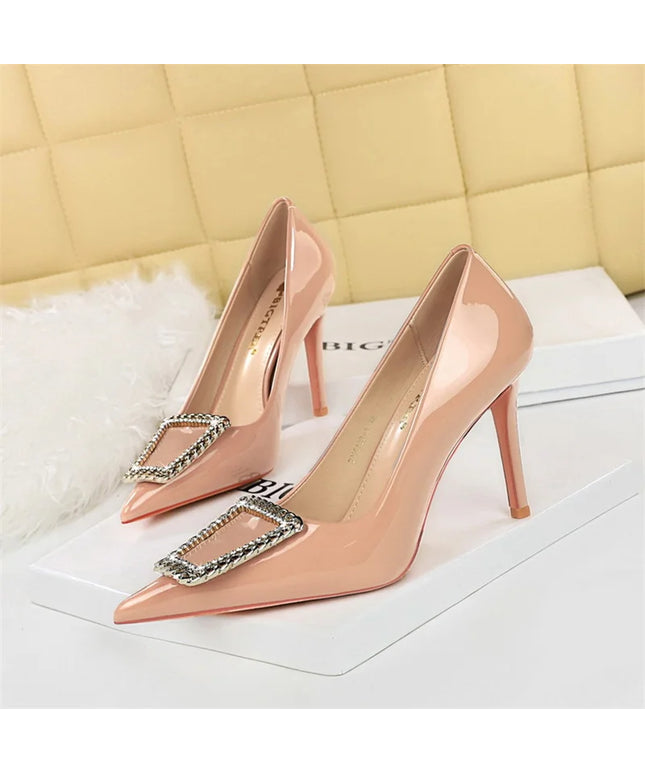 Woman 10cm High Heels Patent Leather Shallow Mouth