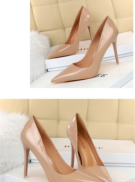 Fashion Simple Patent Leather Thin High Heel Women