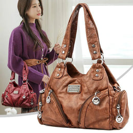 Dropshipman Retro Pu Leather Shoulder Bags Luxury Designer HandBags Women's Trend Tote Bag Crossbody Motorcycle Bags for Women