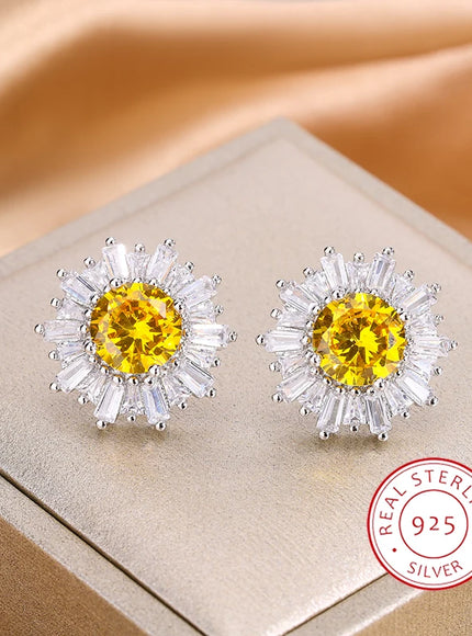 KissIcon Exquisite 925 Silver Earrings - Yellow Zircon