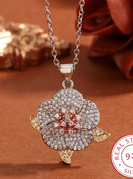KissIcon 925 Sterling Silver Plated Necklace - Flower Design