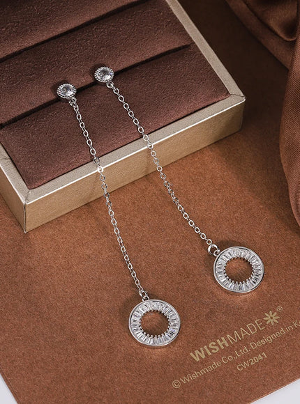 KissIcon Korean Tassel Earrings - Zircon Pendant 925 Silver