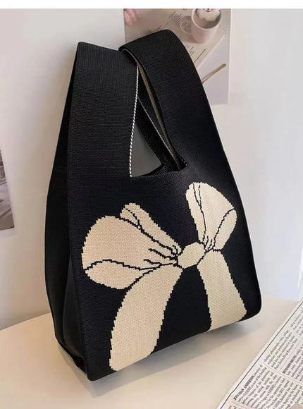 Women's Bow Handbags Knitted Wrist Bags Tote