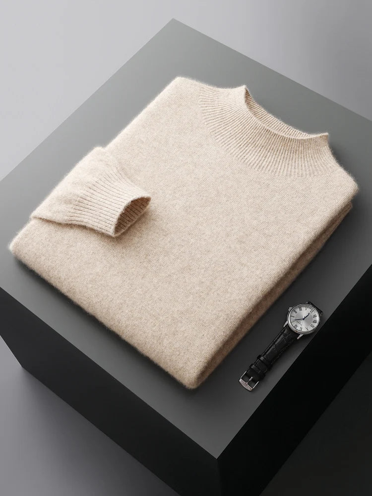New Men's Fashion Casual Wool Sweater Warm Autumn And Winter Semi-High Neck Knitted Bottoming Shirt