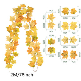 200CM Autumn Artificial Maple Leaf Wreath Fake Leaf Plant Vine Home Decor Garden Halloween Wall Outdoor Doors Windows Decoration