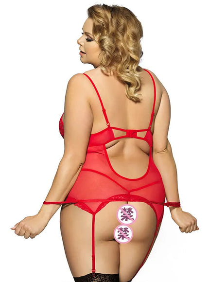 Plus Size Sexy woman lingerie set nightwear sleepwear with G-String  and Handscuff Lady sleepwear from M-6XL