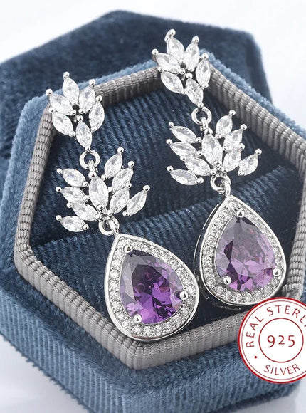 KissIcon Lux Silver Earrings Purple Zircon Drop - Fringe