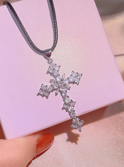 KissIcon Cubic Zirconia Cross Necklace - 925 Silver Plated