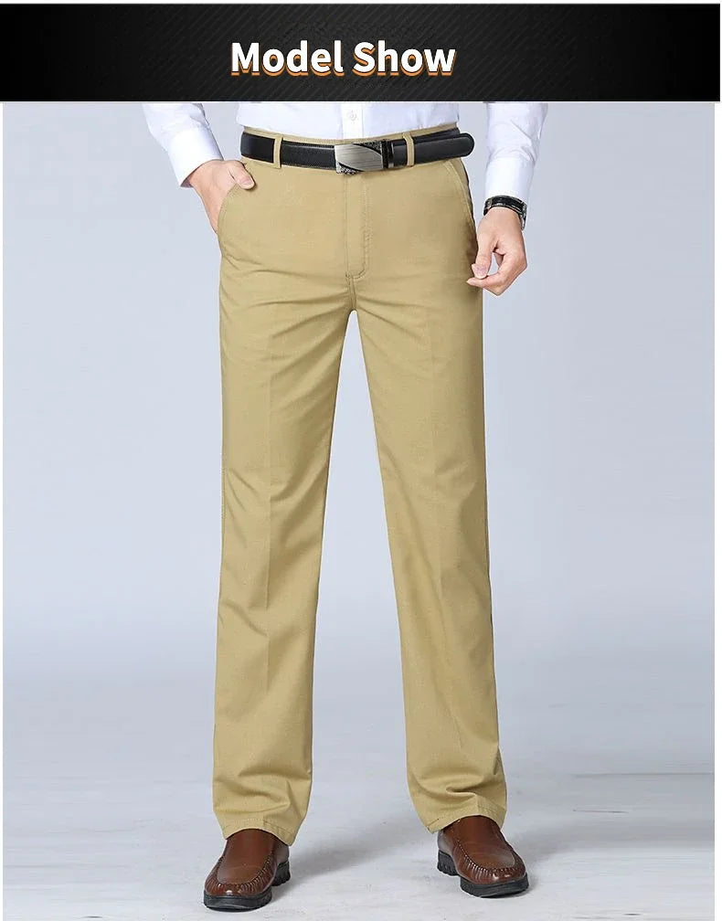 Mens 100% Cotton Summer Thin Autumn Thick Trousers Fashion Brand Cargo Pants Smart Casual Solid Khaki Black Suit Pant GOZBKF