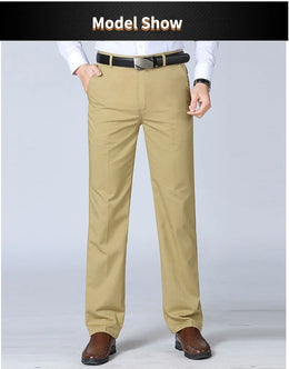 Mens 100% Cotton Summer Thin Autumn Thick Trousers Fashion Brand Cargo Pants Smart Casual Solid Khaki Black Suit Pant GOZBKF