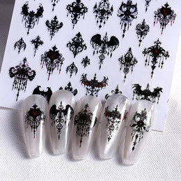 3D Gothic Black Halloween Nail Stickers Cool Design Alphabet Letter Lace Castle Skull Y2K Manicure Decoration Accessories