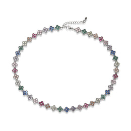 HECHENG, Bijoux Colorful Flower CZ Stone Brass Metal Bracelet/Necklace,Lobster Clasp, Adjustable, Minimalist Romantic Jewelry