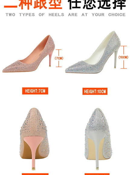 Shallow Mouth Pointed Color Rhinestone Pumps Fashion Wedding