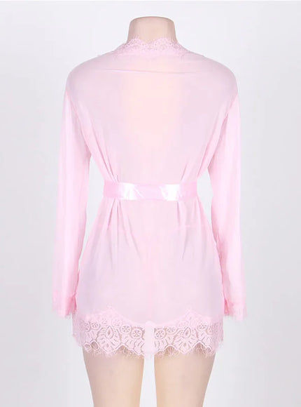 High Quality Women's Sheer Mesh Robe Set Transparent V Neck Sleepwear Nightgown Plus Size Sexy Babydoll Lingerie with Panties