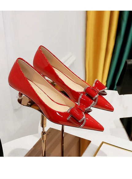 New Fashion Street Style Patent Leather Rhinestone Butterfly-knot