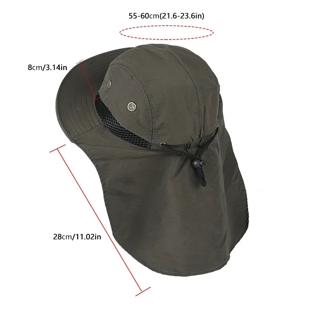 Unisex Sun Hiking Bucket Hat Wide Brim Safari Hats UV Sun Protection Cap with Neck Flap Fishing Adventuring Gardening Beach Caps