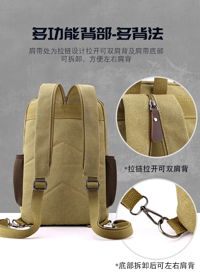 Small Mens Backpack Canvas Casual Backpacks for Men 2025 Mini Male School Bag Rucksack Man Multi-function Crossbody Bag Travel