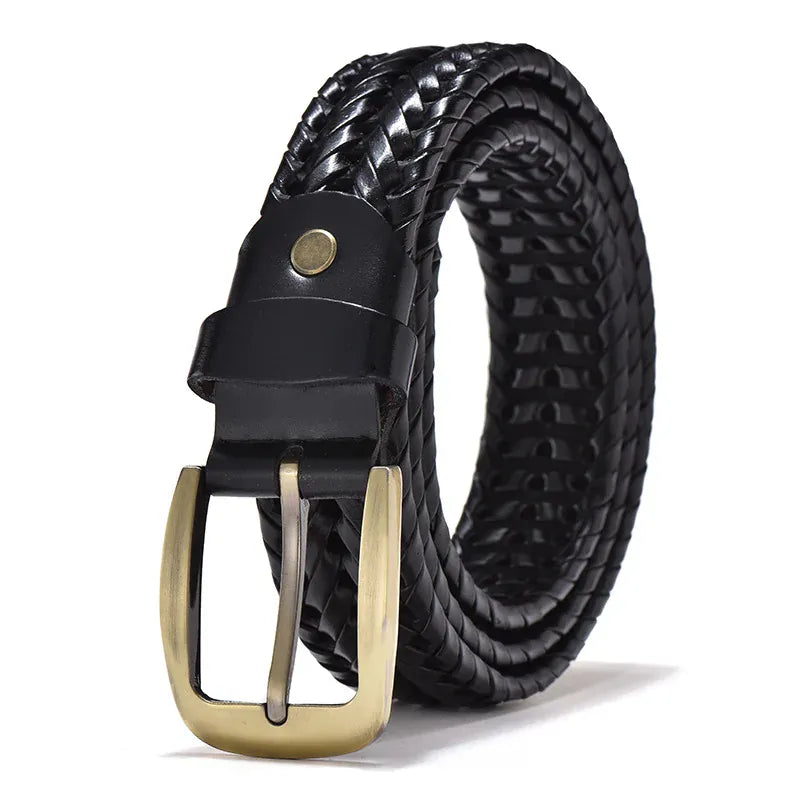 Men Genuine Leather Braided Belts Webbing High Quality Braided Vintage Belt for Men Gold Pin Buckle Casual for Jeans Strap