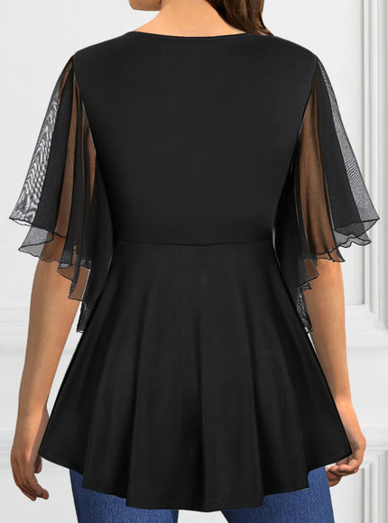 Women's Plus Size Blouses Crisscross Strappy Chiffon Butterfly Sleeve Shirts and Blouses for Lady Short Sleeve Ruched Top Summer