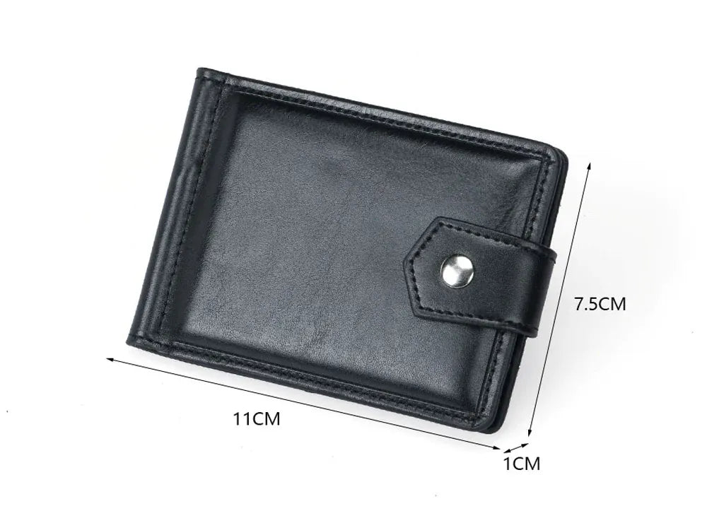 New Small Men's Leather Wallet With Coin Pocket Money Clip 5 Credit Card Slots A Metal Clamp ID Cash Holder Purse For Male