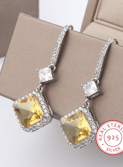KissIcon S925 Silver Plated Earrings - Yellow CZ Dangle