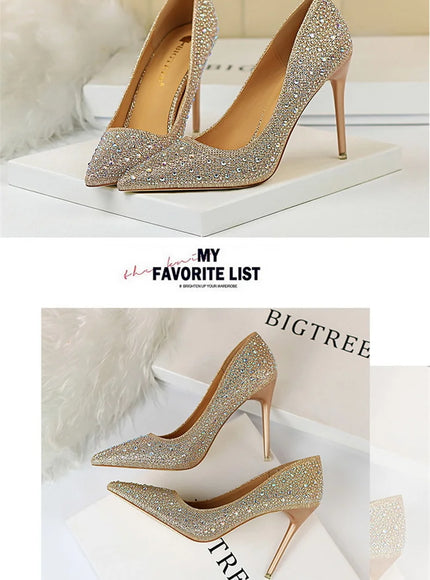 Shallow Mouth Pointed Color Rhinestone Pumps Fashion Wedding